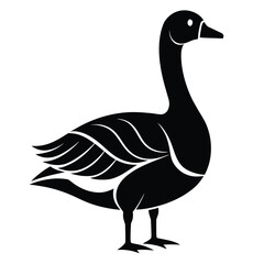 Stylized black silhouette of a goose on white background