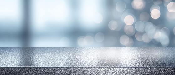 Empty surface mockup with copy space for holiday advertising, featuring abstract bokeh lights in the background, creating a festive atmosphere for product display