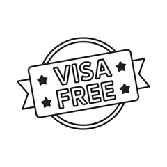 Visa free travel stamp icon with stars and ribbon