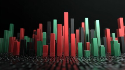 Obraz premium Abstract financial trading chart with green, red, and black bars representing data visualization in a modern digital environment