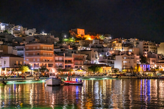  Sitia by night. Sitia Harbor at Night, East Crete, Greece