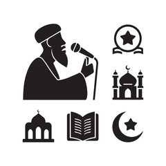 Simple black and white islamic muezzin icons Vector Image