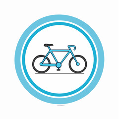 Concept of healthy lifestyle and urban travel with a blue bicycle icon in a circular frame. A simple vector line art illustration for web and print