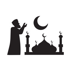 Simple black and white islamic muezzin icons Vector Image