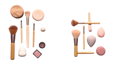 Sustainable self-care accessories and wooden beauty tools isolated on transparent background