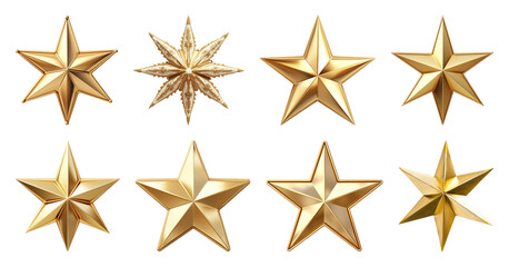 Obraz premium PNG Shiny golden stars collection, element set on transparent background