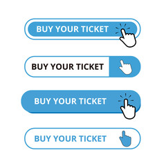 White and blue buy your ticket bar buttons isolated on a white background