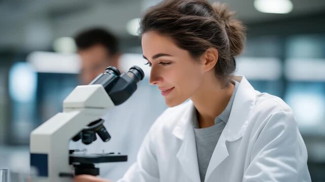 Medical researchers checking experimental protocol under microscope, symbolizing scientific dedication, precise record-keeping, and responsible research methodology in clinical environments.