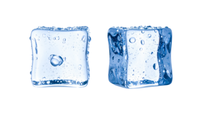 Tall clear ice block with trapped bubbles isolated on transparent background