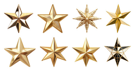 Obraz premium PNG Golden stars with varied designs, element set on transparent background