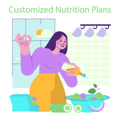 Woman Creating a Customized Nutrition Plan Vector Illustration