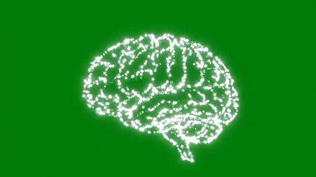 Digital representation of human brain intelligence glowing on green screen