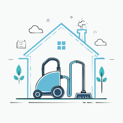 Home Cleaning Illustration Vacuum Cleaner Inside a House for Cleanliness and Hygiene