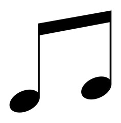 Black beamed eighth notes icon, flat vector design of connected quaver pair symbol for rhythm and melody notation, PNG with transparent background