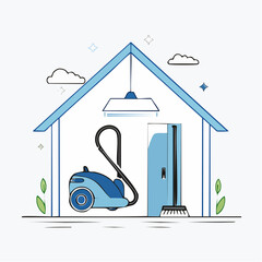 Modern Home Cleaning Concept Illustration showcasing essential domestic tools and effective solutions for maintaining a tidy, fresh, and hygienic living environment with ease and efficiency
