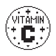 Obraz premium Pixel art vitamin c symbol with plus signs and dots