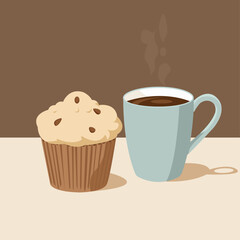 fragrant muffin with a morning cup of coffee, illustration