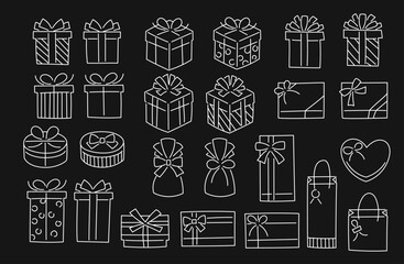 ゆるくてかわいい手書きプレゼントボックス白線（黒背景）