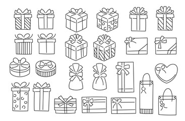  シンプルでゆるい手描きプレゼントボックス（白背景・黒ライン）