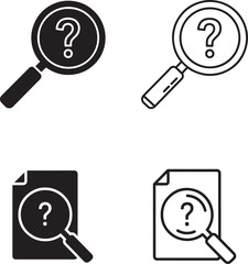 Set of four magnifying glass and question mark icons representing search and inquiry
