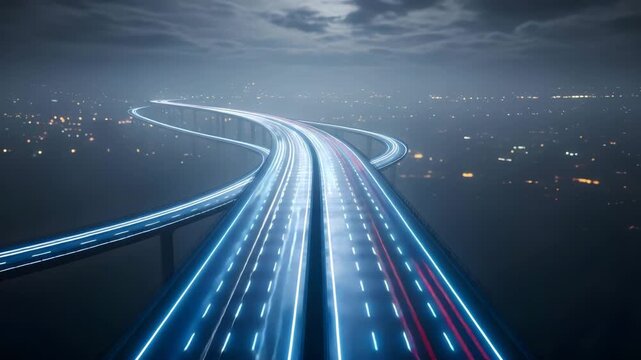 Abstract geometric light trails on dark background for creative visualization