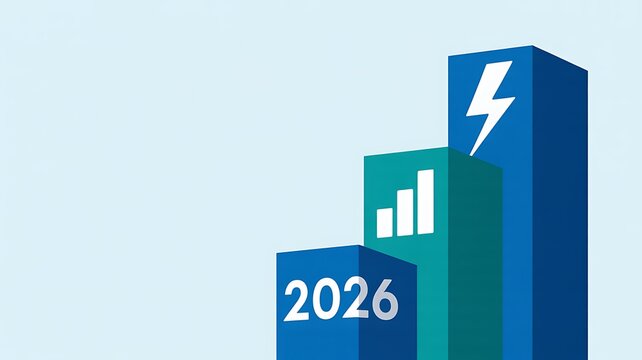 Conceptual bar graph with 2026 projection showing rising statistics and a powerful surge in the energy industry - Powered by Adobe