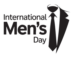 Black and white image celebrating International Men's Day with text and a suit illustration.