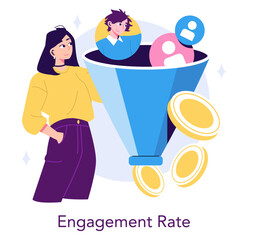 Engagement Rate Marketing Funnel Vector Illustration