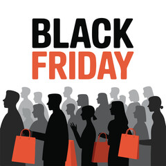 Vector Illustration of People Carrying Shopping Bags on Black Friday