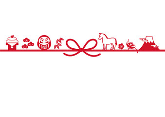 年賀状2026 　ウマと縁起物のイラスト　2026年 年賀状,イラスト,馬,干支,正月,縁起物, 和風デザイン,テンプレート,ポップ,かわいい,年賀2026