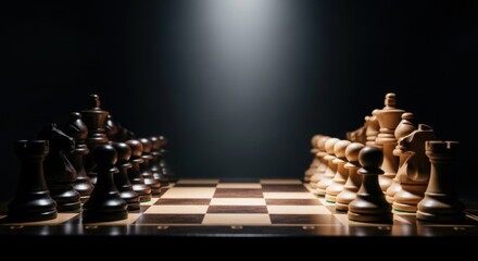 Strategic chess match indoor arena dramatic lighting close-up tension focus