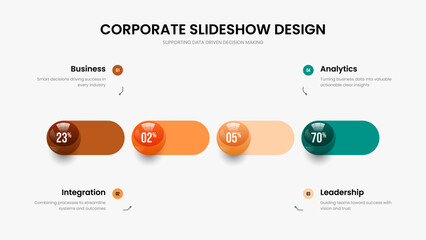 Advertising Innovation 4 Step Diagram Presentation Template. Corporate Solution Frame Design Vector Illustration. Digital Strategy Four Option Graph Slide Layout.