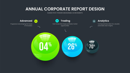 Product Campaign Three Option Diagram Slide Template. Creative Report Slideshow Design Vector Illustration. Enterprise Proposal 3 Step Chart Frame Layout.