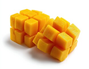 Two Stacks Of Mango Cubes On White Background