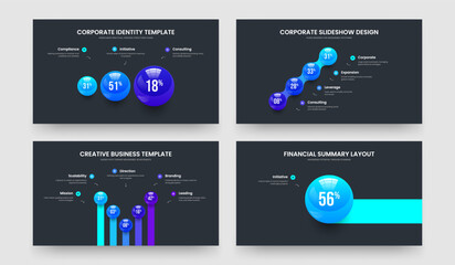 Elegant Forecast 3 4 5 1 Element Diagram Presentation Layout Bundle. Creative Analysis Three Four Five One Step Graph Slide Design Vector Illustration Collection.