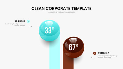 Simple Performance Two Step Chart Slide Design. Minimalist Profile Slideshow Template Vector Illustration. Elegant Review 2 Element Graph Presentation Layout.
