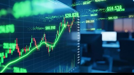 Finance stock market chart and business growth graph on a computer monitor illustrating a heartbeat pulse line of digital data - Powered by Adobe