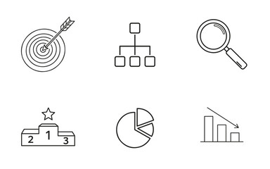 Executive Line Art Business & Strategy Icon Mega Bundle: Quality Service, Data Analysis, Global Teamwork, and Growth