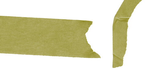 A torn piece of olive green textured fabric isolated on transparent background