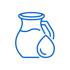 Whole Milk Icon. Thin Line Illustration of a Milk Jug with Drop Symbol Representing Full Cream Dairy Milk Product, Rich Texture, and Natural Nutrition.
