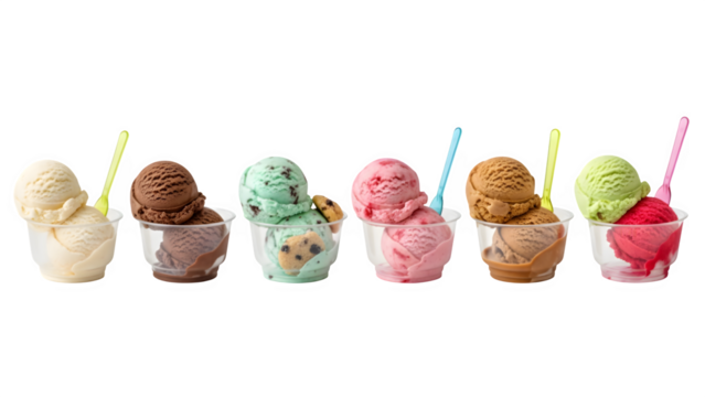 set of ice cream scoop isolated on white, Ice cream sundae in a glass bowl, with scoops of ice cream, isolated on transparent background, ice cream in glass bowl