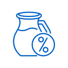 Milk Fat Content Icon. Linear Outline of Dairy Jug with Percentage Symbol Representing Skim, Semi, and Whole Milk Variants in Nutrition Labeling.