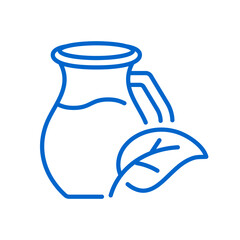 Organic Milk Icon. Thin Line Illustration of a Dairy Jug with Leaf Symbol Representing Natural Farming, Eco Production, and Chemical-Free Nutrition.