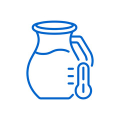 Pasteurized Milk Icon. Thin Line Symbol of Dairy Jug with Thermometer Symbol Representing Heat Treatment Process and Safe Nutrition.
