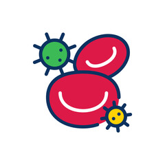 Minimalist Virus and Blood Cells Icon with Editable Stroke, Featuring Bacteria, Blood Microbes, Blood Infection, Pathogens, Germs, Blood Immunity, Defense, and Microscopic Health Research. 