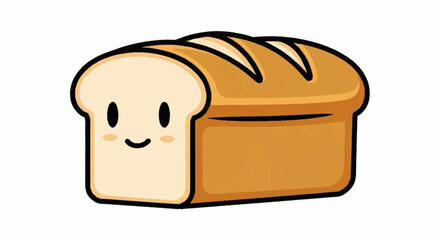 Adorable loaf of bread with a sweet smile brings joy to breakfast, perfect for food blogs, bakeries, and children's books, creating a warm, inviting feel