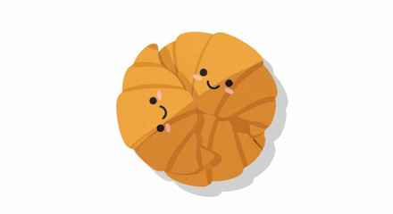 Adorable smiling croissants share a sweet moment, perfect for breakfast promotions, children's books, or joyful bakery branding