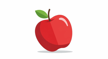 Juicy red apple with a single green leaf and stem, isolated on a clean white background, perfect for healthy eating campaigns and educational materials.