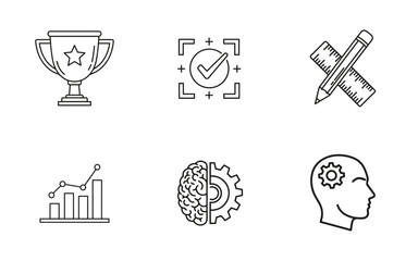 Strategic Achievement & Intelligence Icon Set: Quality Assurance, Data Metrics, and Planning Vector Pack