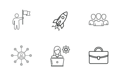 Leadership & Startup Line Icon Set: Professional Growth, Team Networking, and Business Launch Vector Bundle